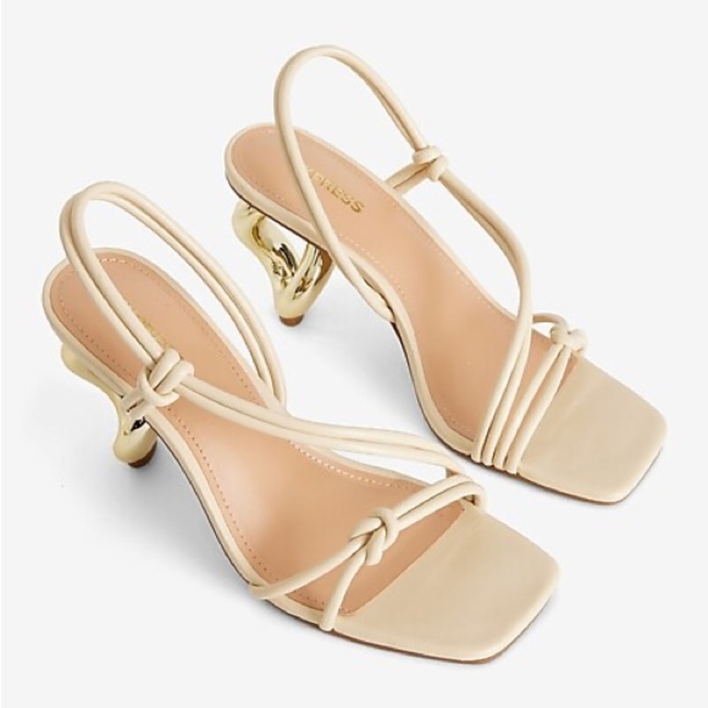 Strappy Gold Circle Mid Heeled Sandals